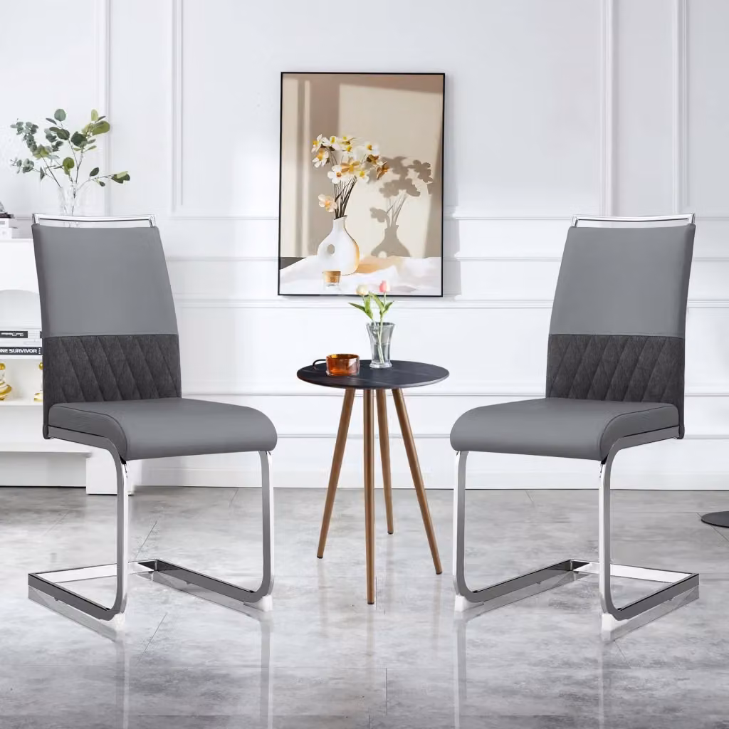 Sedia da pranzo moderna MIVRAY grigia con schienale in similpelle e seduta in tessuto imbottita e struttura in metallo – 2