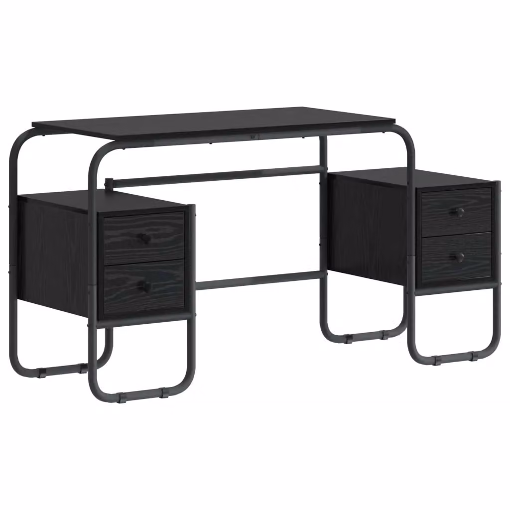 Scrivania moderna vidaXL con doppio mobile contenitore in nero e finitura opaca L/P/H: 145 x 60 x 75 cm – 2