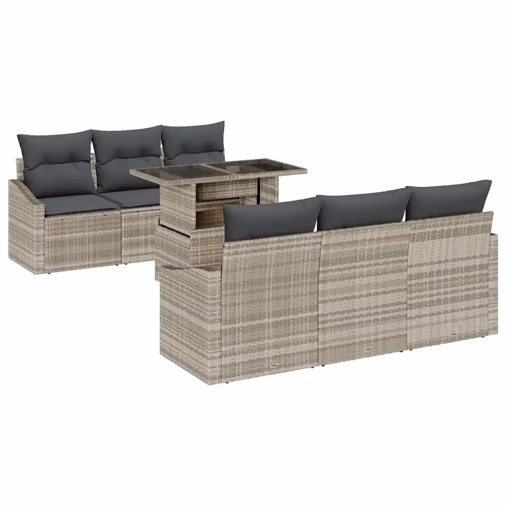 Set Divano da Giardino 7 Pezzi vidaXL in Polyrattan Grigio con Cuscini e Tavolino da Esterno – 2