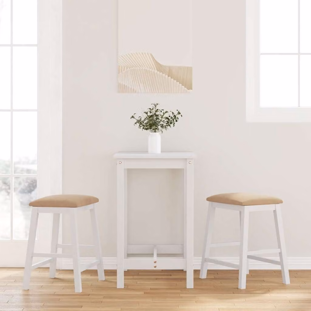 Set di 2 sedie da bar con cuscini vidaXL in legno di hevea bianco e marrone in stile scandinavo