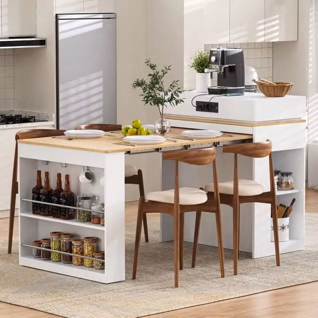 Tavolo da Pranzo Allungabile Pieghevole con Ruote ¨C Xylo ¨C Bianco