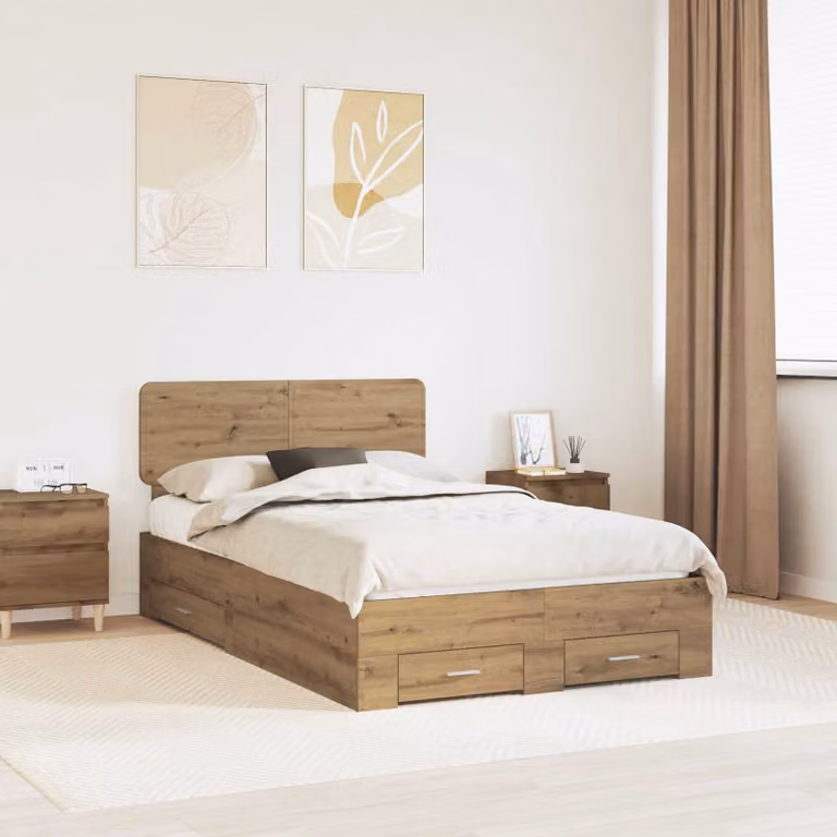 Struttura del letto con cassetti vidaXL in legno color marrone, stile minimalista, L 120 x P 200 cm
