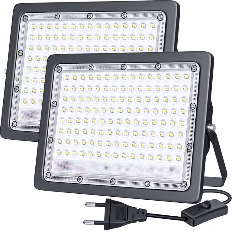Set di 2 faretti LED da esterno, 100 W, 10000 lumen, 6500 K, grado di protezione IP66, alluminio