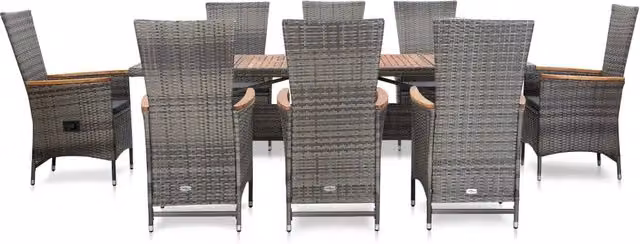 Set da pranzo da giardino vidaXL in polyrattan e legno di acacia grigio, 9 pezzi