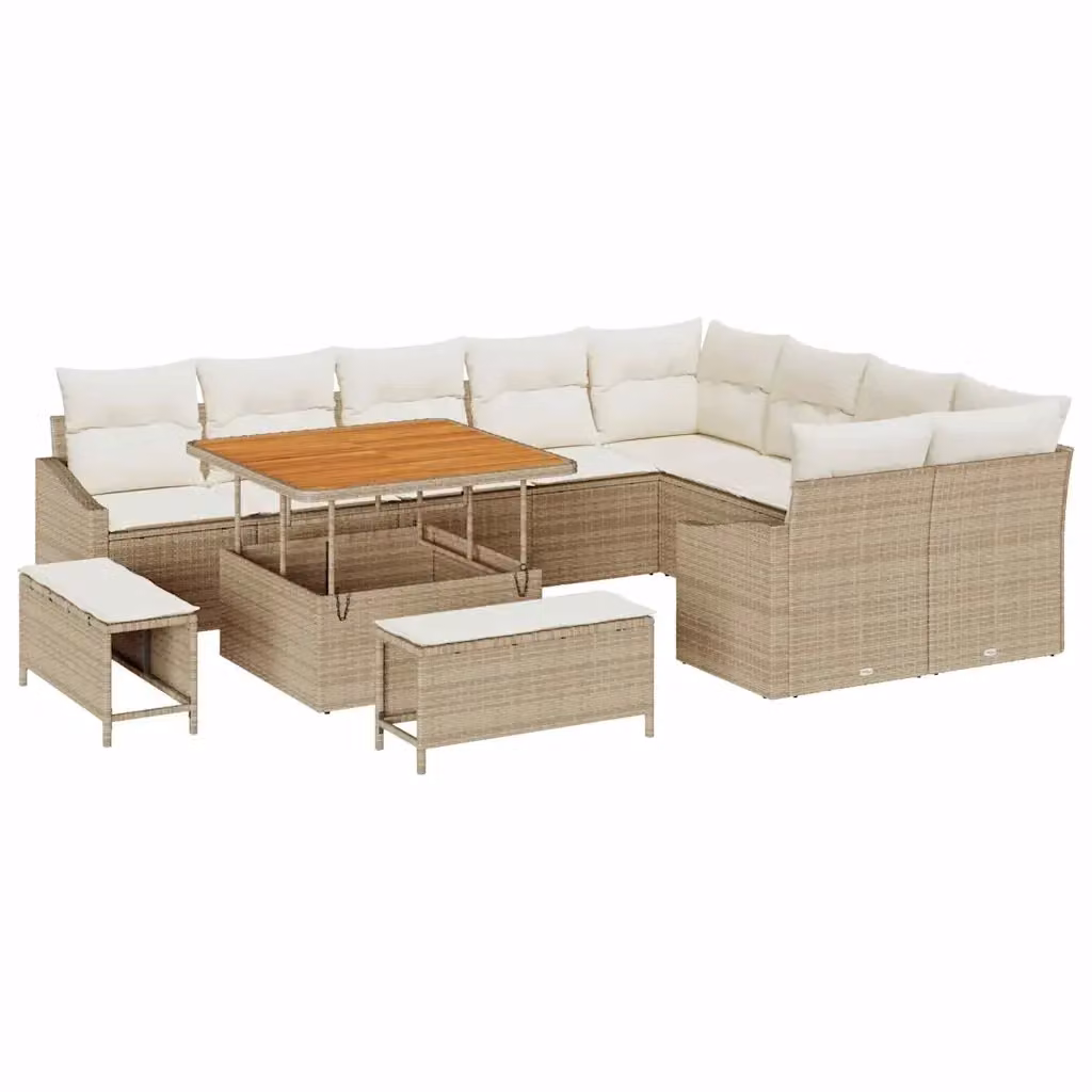 Set Divano da Giardino vidaXL a Forma a U Beige con Cuscini e Tavolino da Esterno per 7 Persone – 2