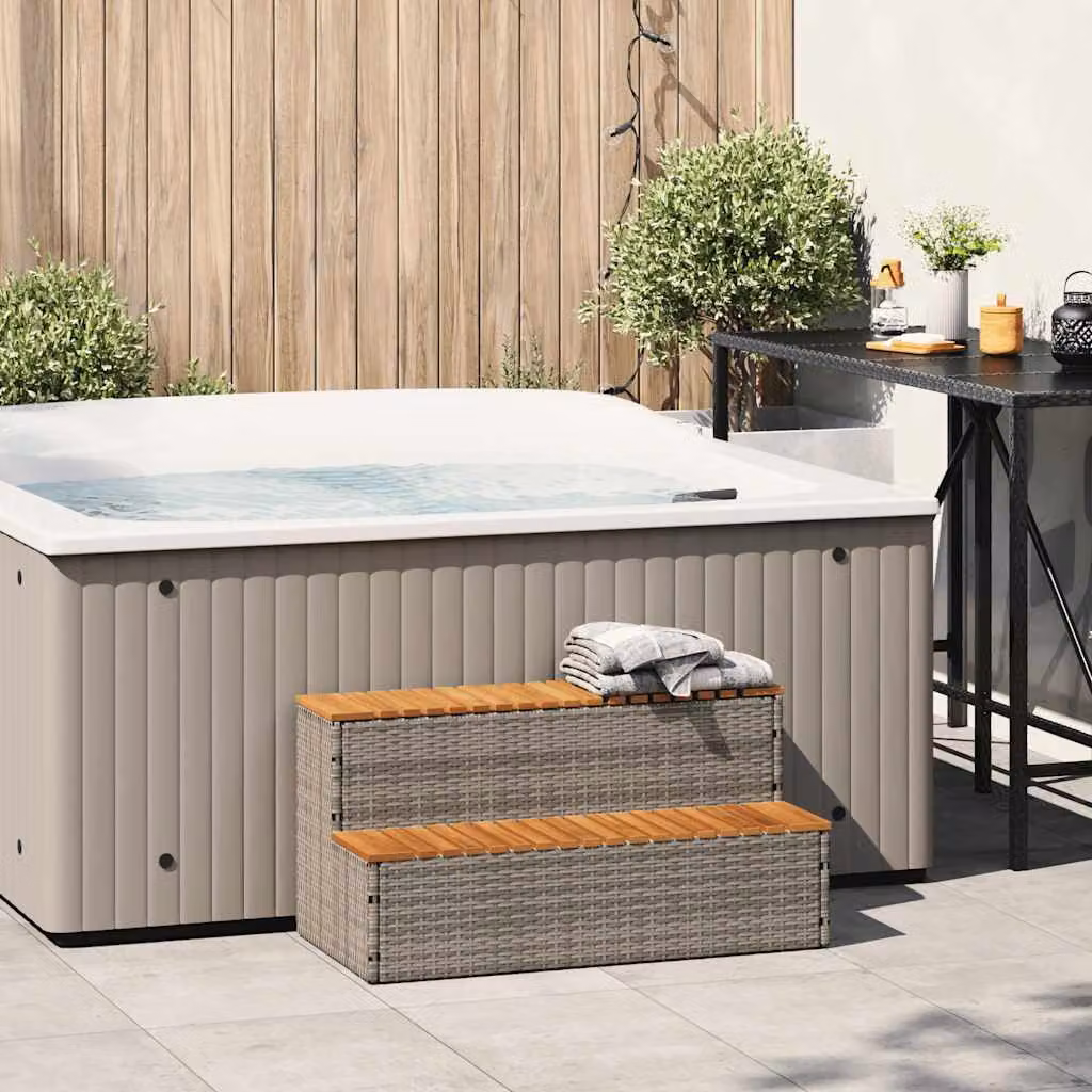 vidaXL Bordo per Vasca Idromassaggio Grigio Polyrattan&Massello Acacia