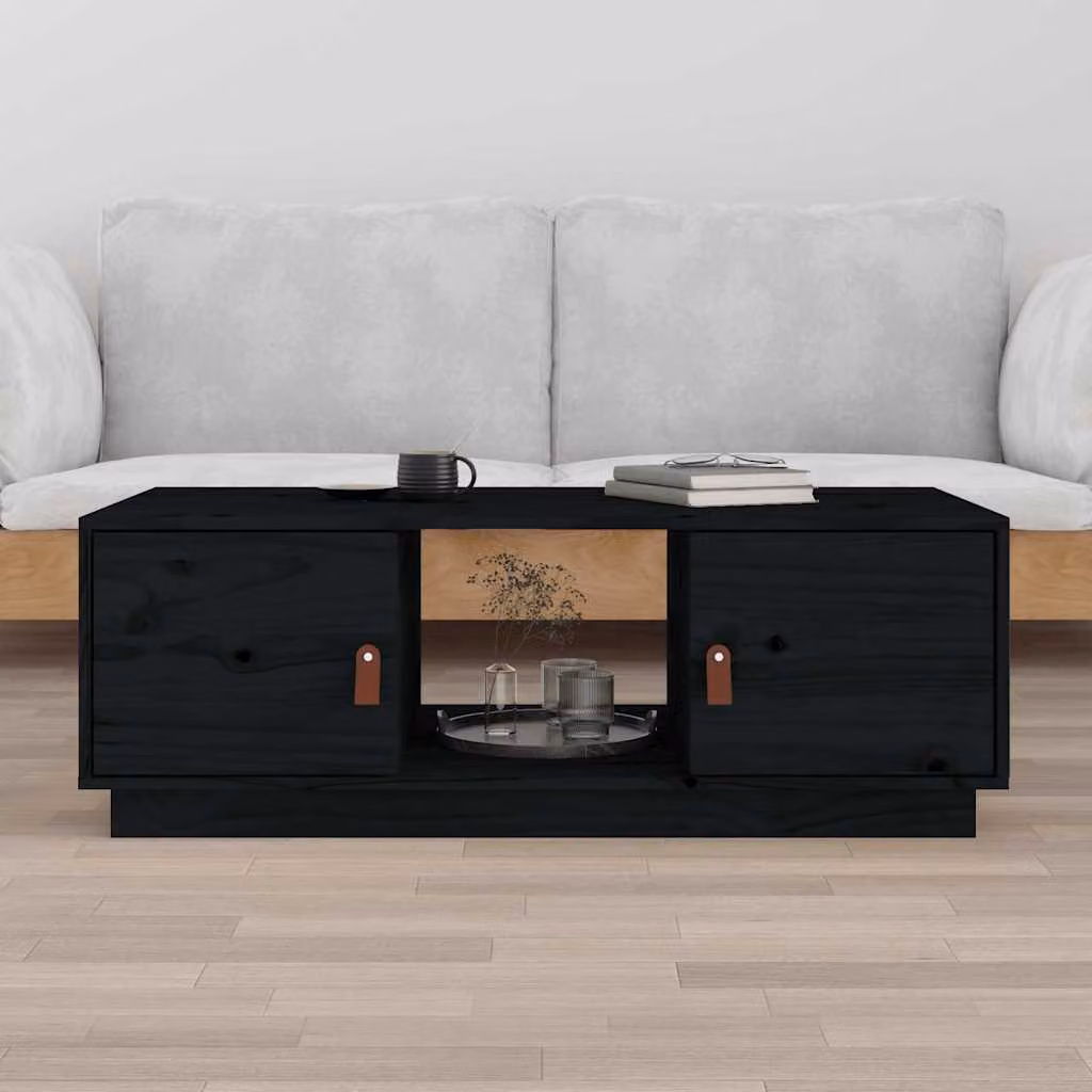 vidaXL Tavolino da Salotto Moderno in Legno Massello di Pino Nero L: 100 cm, P: 50 cm, H: 35 cm