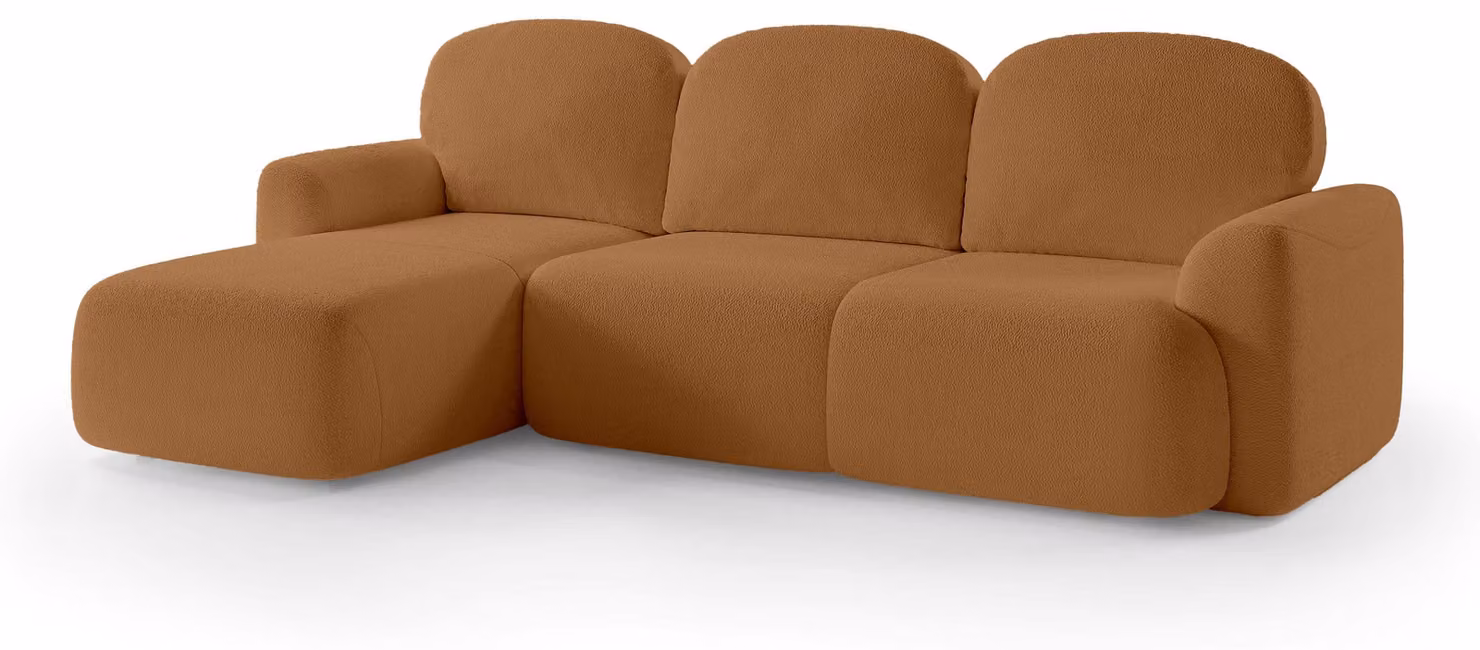 Divano a tre posti con funzione letto, modello Bulu, lato sinistro. Noci tostate
