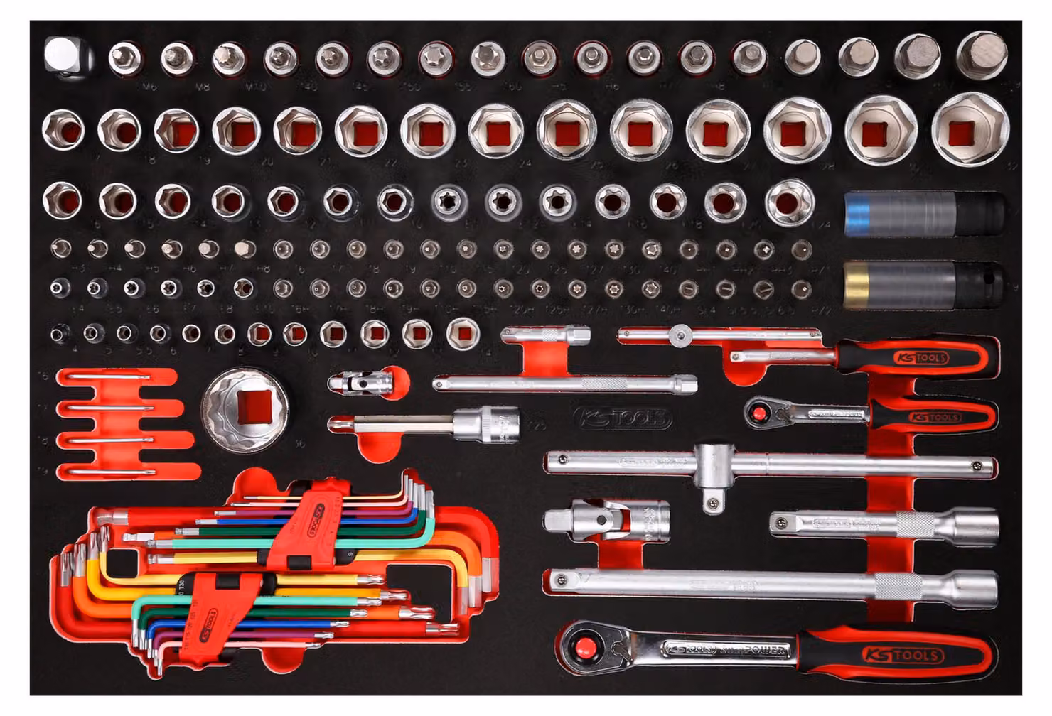 KS TOOLS Set di chiavi a bussola da 1/4" + 1/2" con inserto in schiuma 137 pezzi - 811.1137