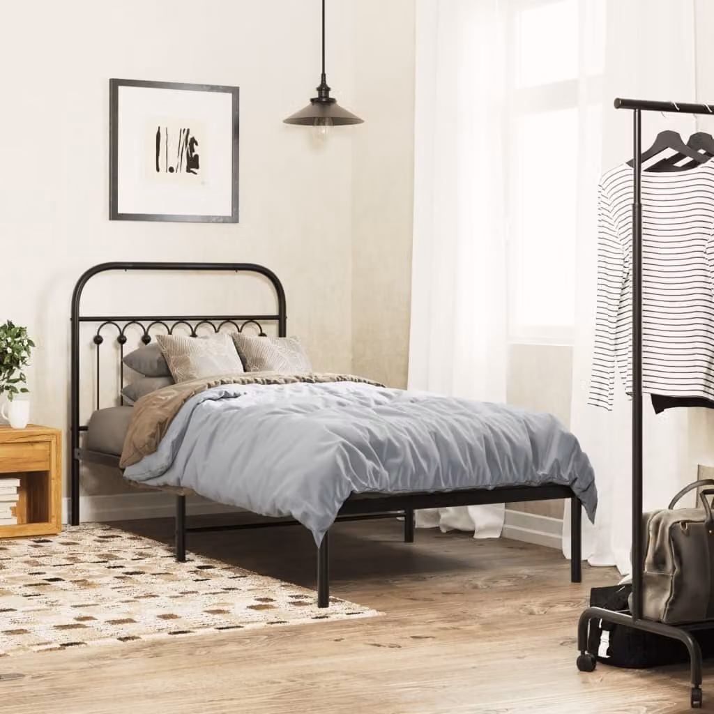 vidaXL Giroletto con Testiera in Metallo Nero L 90 cm x P 200 cm
