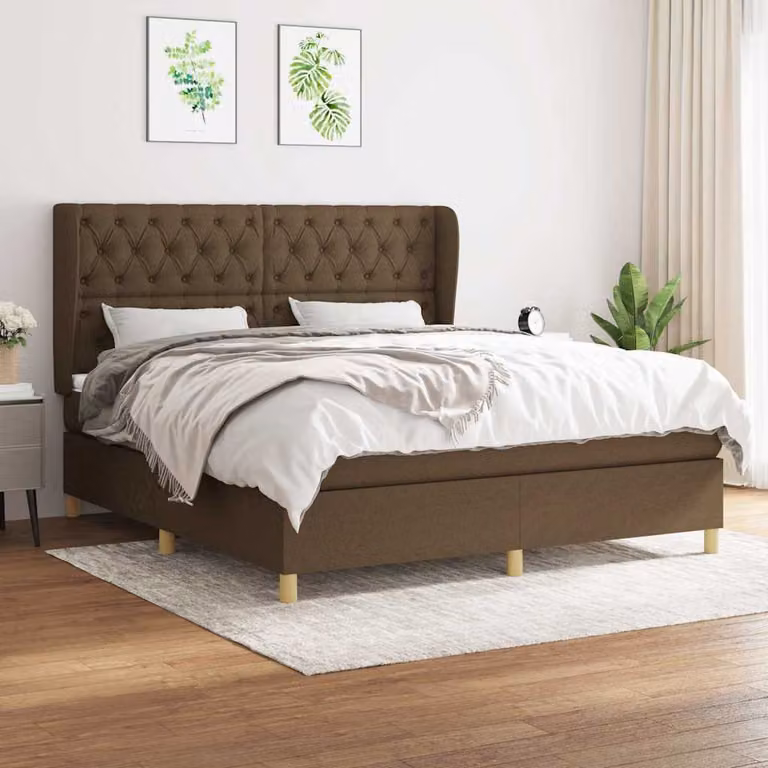 vidaXL Giroletto a Molle con Materasso Ibrido in Tessuto Marrone Scuro e Bianco L/P: 160 x 200 cm
