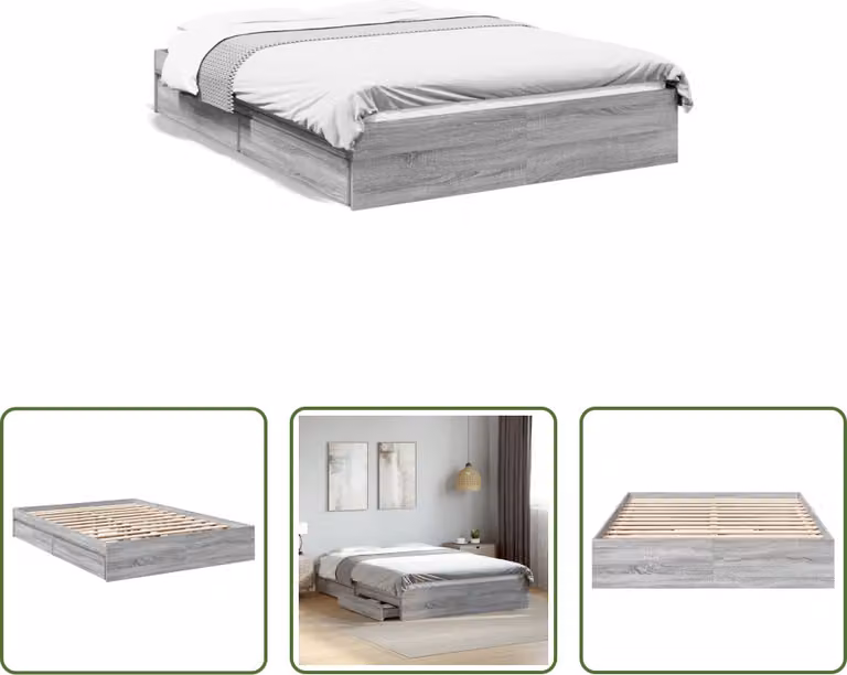 The Living Store Struttura letto con cassetti Grey Sonoma 140x200 cm Materiale legno