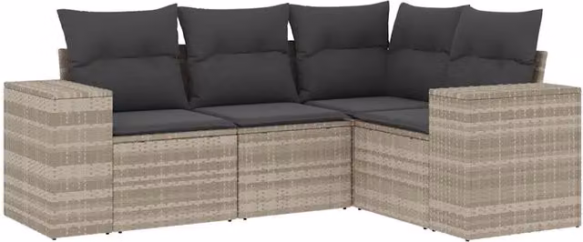 Set Divano da Giardino a L con Cuscini Grigio Chiaro in Polyrattan e Metallo – 1