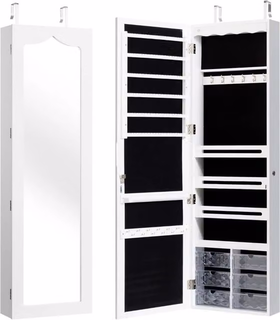 Armadio portagioielli DESIGN IN con specchio, 5 luci LED e 6 cassetti, montaggio a muro, Bianco – 1