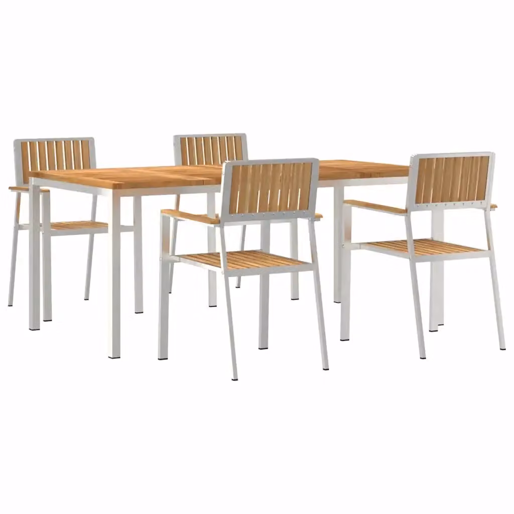 Set da pranzo per esterni vidaXL in teak e acciaio inossidabile, 5 pezzi, L/P/H: 180 x 90 x 75 cm, marrone e argento – 2