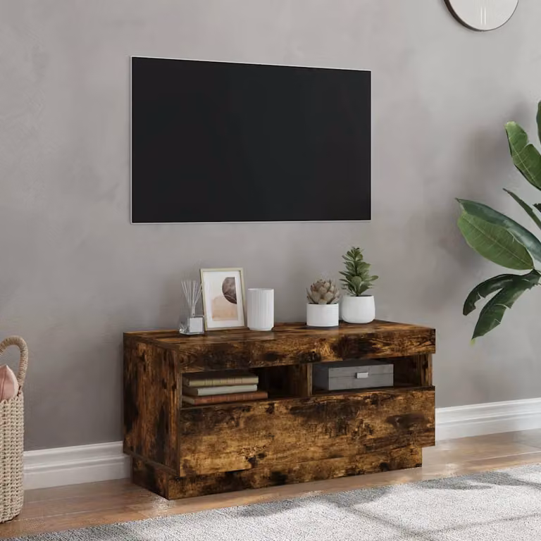 vidaXL Mobile Porta TV Moderno con Luci LED Integrate in Rovere Fumo, L 80 cm x P 35 cm x H 40 cm