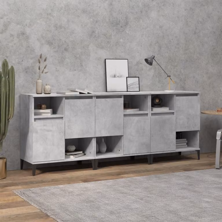 Set di 3 credenze vidaXL in legno e metallo, colore grigio, L: 60 cm, P: 35 cm, H: 70 cm