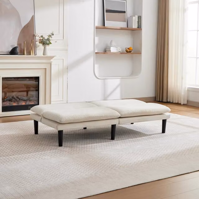 Divano 2 Posti Reclinabile ¨C MINIMAL ¨C Velluto Beige, Gambe Nere, Lounge