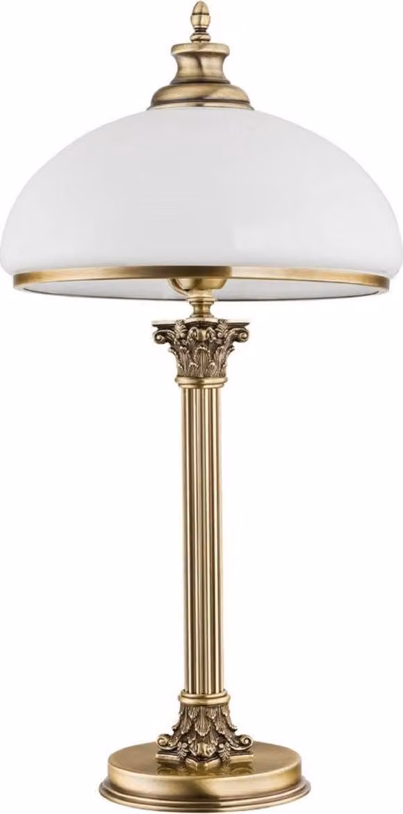 Casa Padrino lampada da tavolo barocca ottone con patina / bianco Ø 30 x H. 60 cm - Lampada da tavolo rotonda in ottone con paralume in vetro - Luci barocche