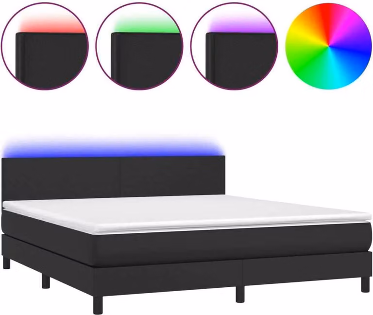 Giroletto a Molle con Materasso e LED Nero 180x200cm Pelle finta