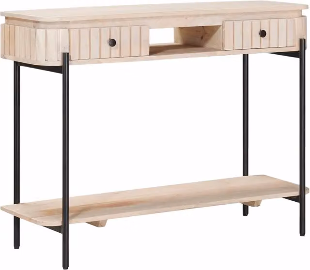 Tavolino moderno rettangolare in legno di mango vidaXL, bianco beige e nero, L 100 x P 60 x H 76 cm