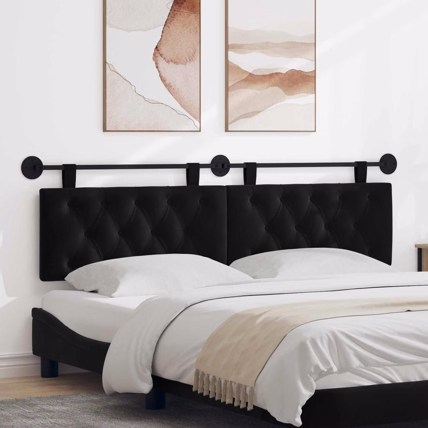 Testiera per letto sospesa vidaXL in velluto nero con illuminazione integrata L: 190 cm, H: 55 cm, P: 7 cm