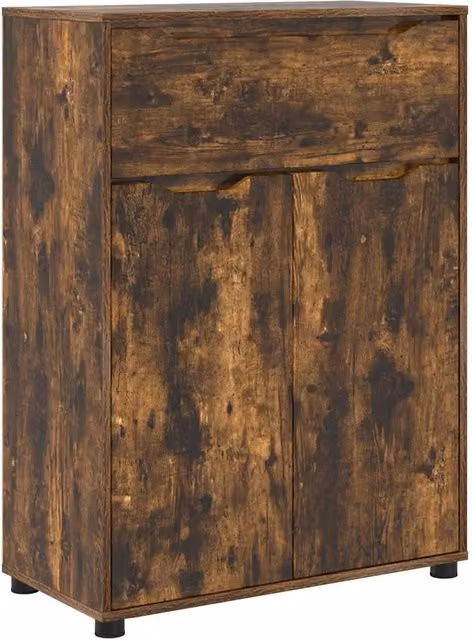Armadio da bagno moderno DESIGN IN in rovere fumè con ante e cassetto, L: 72,5 cm, P: 36,5 cm, H: 100 cm