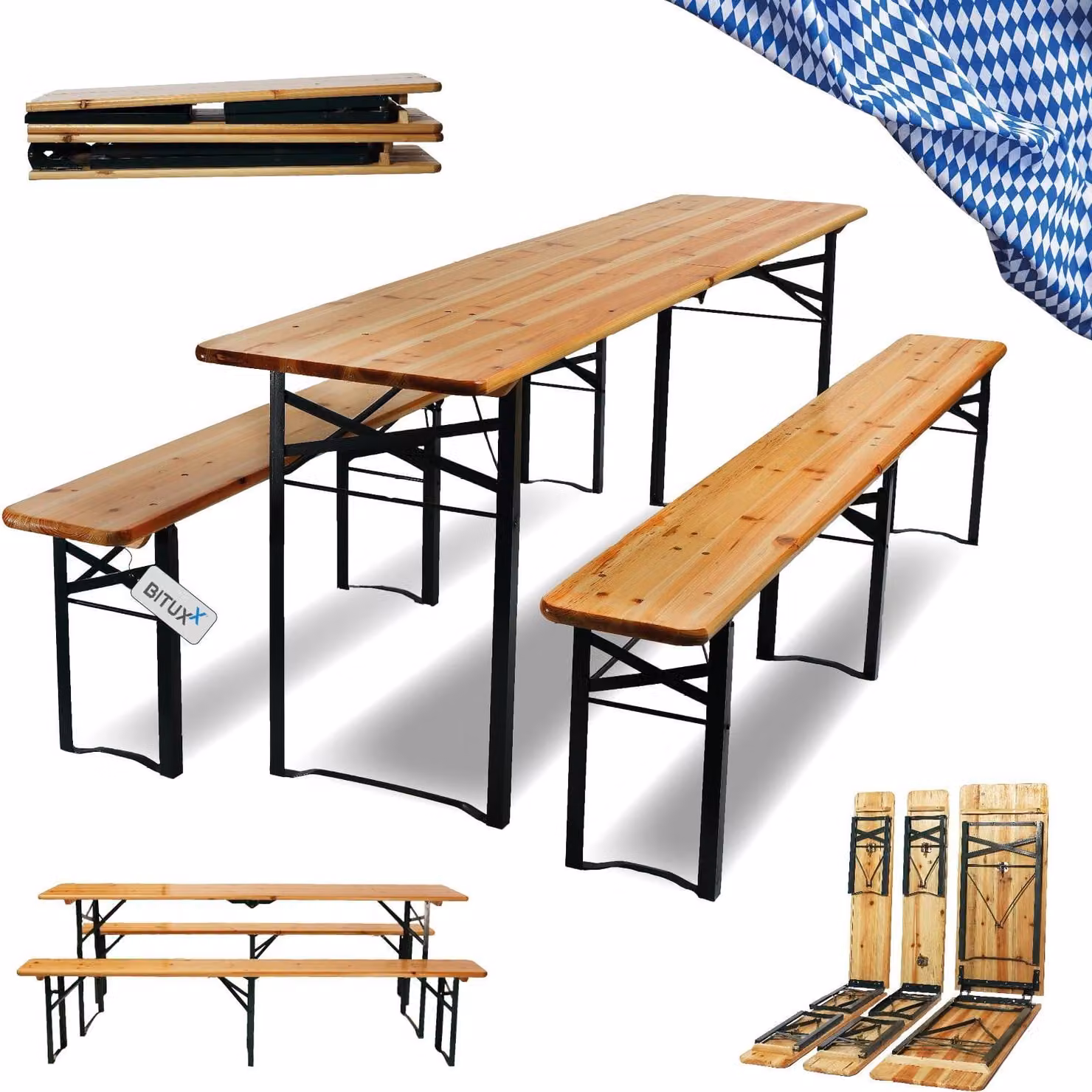Bituxx tenda da birra set tavolo da birra set panca da birra set tendone da giardino da birra set panca da birra tavolo da birra pieghevole 1x tavolo 2x panche 220cm MS-18761