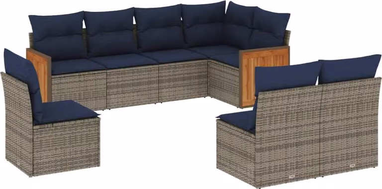 Set Divani da Giardino 8 pz con Cuscini Grigio in Polyrattan