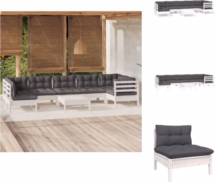 vidaXL set salotto da giardino 8 pezzi con cuscini in legno di pino bianco - Set mobili da giardino