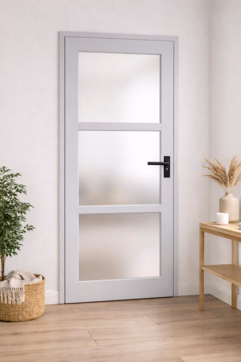 Bloc Porta Greyria Grigio Chiaro Vetrata H204 x L73 cm Lato Tavola P.gauche, maniglia GD MENUISERIES