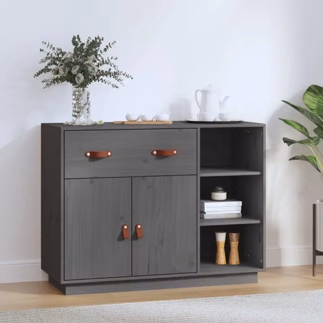 Credenza Buffet Design Mania in Legno Massello di Pino Grigio L: 98,5 cm, P: 40 cm, H: 75 cm – 1