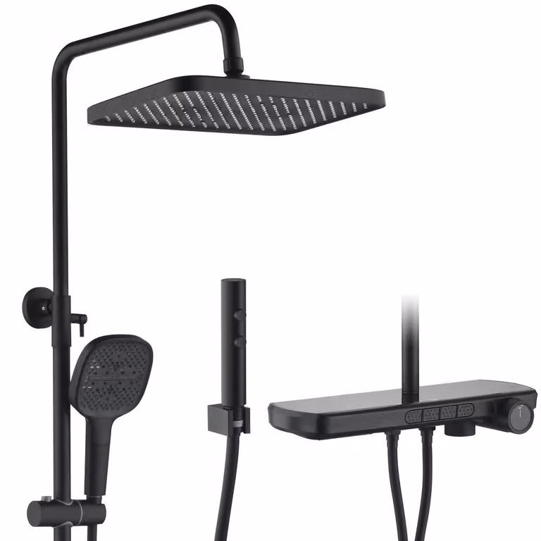 Sistema doccia nero, 4 funzioni, con termostato e display digitale