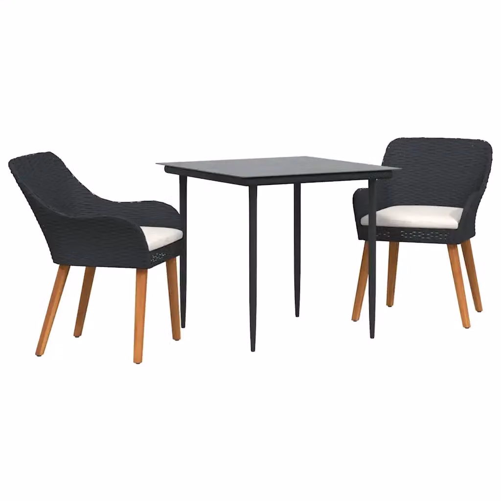 Set da pranzo per giardino e terrazza vidaXL in polyrattan nero con tavolo in vetro e 3 sedie moderne – 2