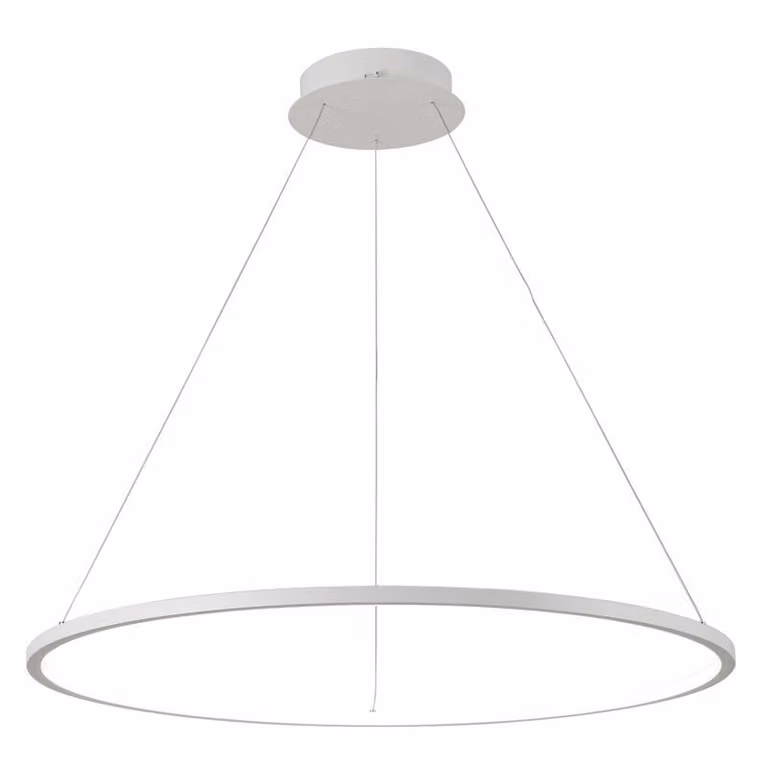 Lampada a sospensione LED a fascio stretto con anello luminoso Vinola bianca 48W, luce bianca regolabile, 3840 lm, metallo, dimensioni: 150x80x80 cm, IP20, Italux