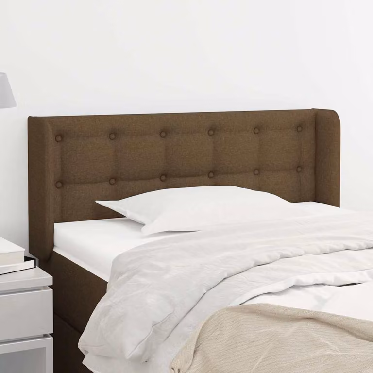 Testiera ad orecchio vidaXL in tessuto marrone scuro, L: 83 cm, P: 16 cm, H: 78-88 cm