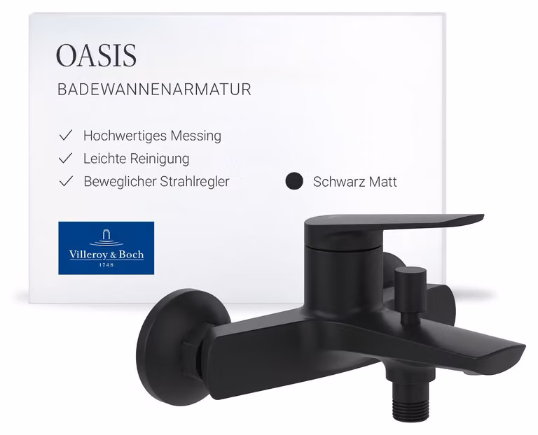 Miscelatore per vasca Villeroy & Boch Oasis, montaggio a parete – nero opaco