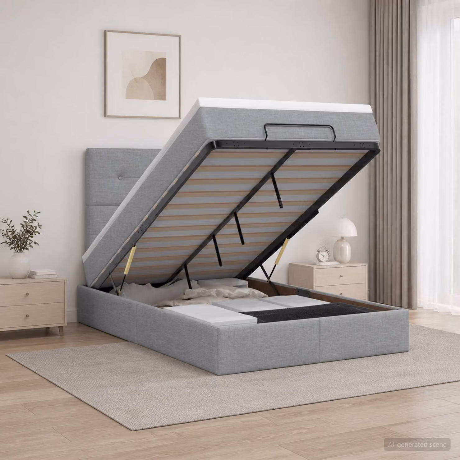 Letto ottomano con materasso vidaXL in tessuto Grigio Chiaro, L/P/H: 120 x 200 x 88 cm