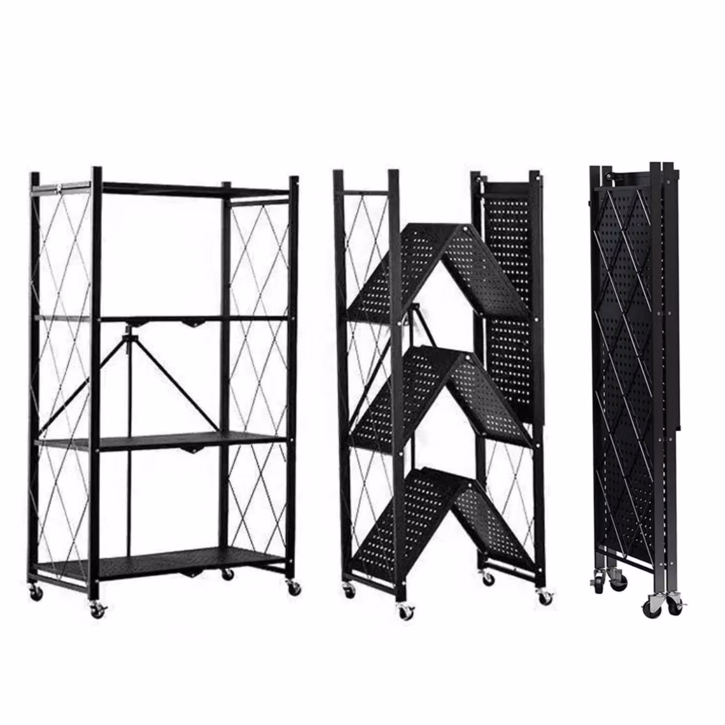 Seven Comfort: Scaffale da cucina, scaffale a colonna, scaffale per microonde, scaffale per tavolo da cucina con 4 ripiani, carrello da cucina, colore nero
