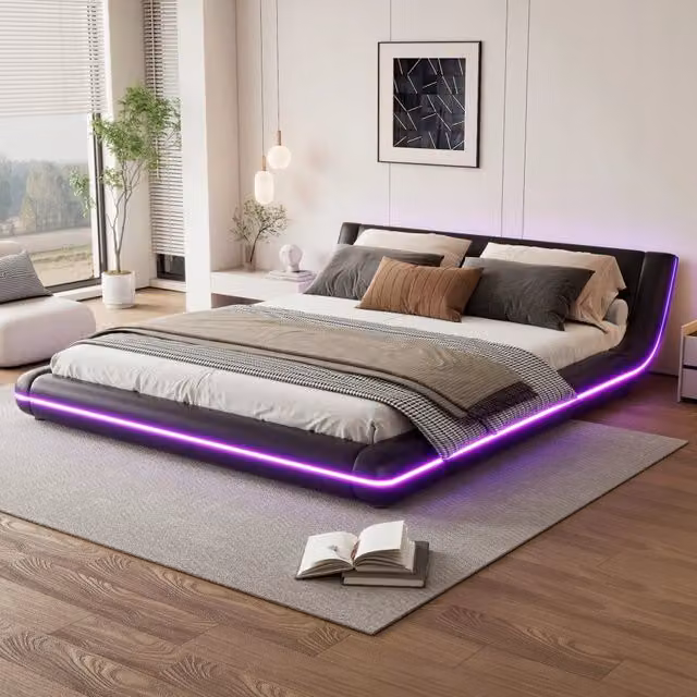 Letto basso - Xylo - 160x200 - Nero - Luci LED