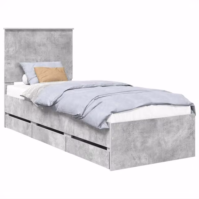 Letto singolo | Letto per adulti | Struttura del letto con cassetto Grigio cemento 75 x 190 cm