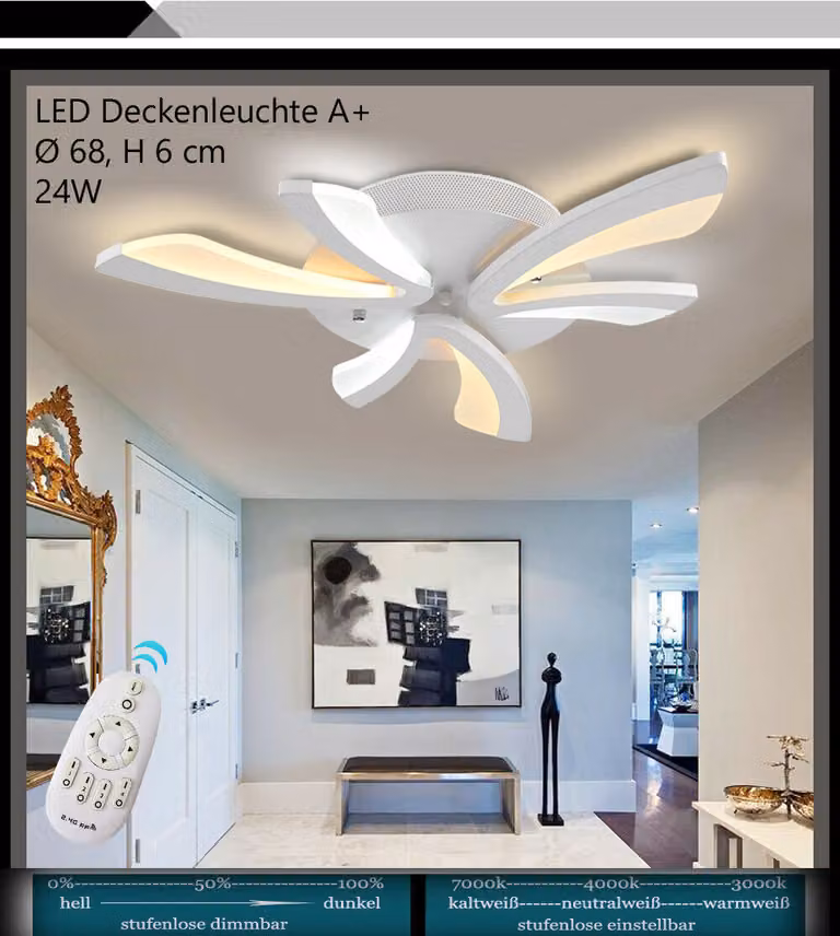 XW062white -3 Plafoniera LED con telecomando Colore della luce/luminosità regolabile Paralume in acrilico montatura in metallo laccato bianco Design moderno