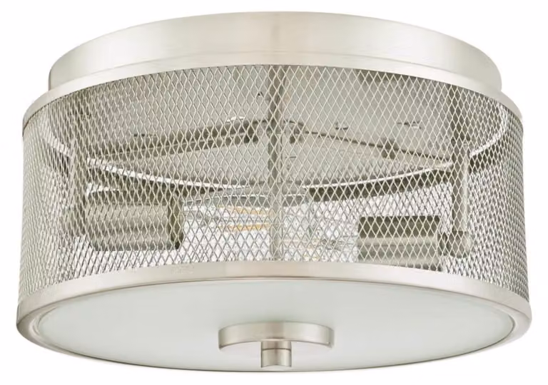 Plafoniera Morrison in nichel spazzolato con 2 sorgenti luminose