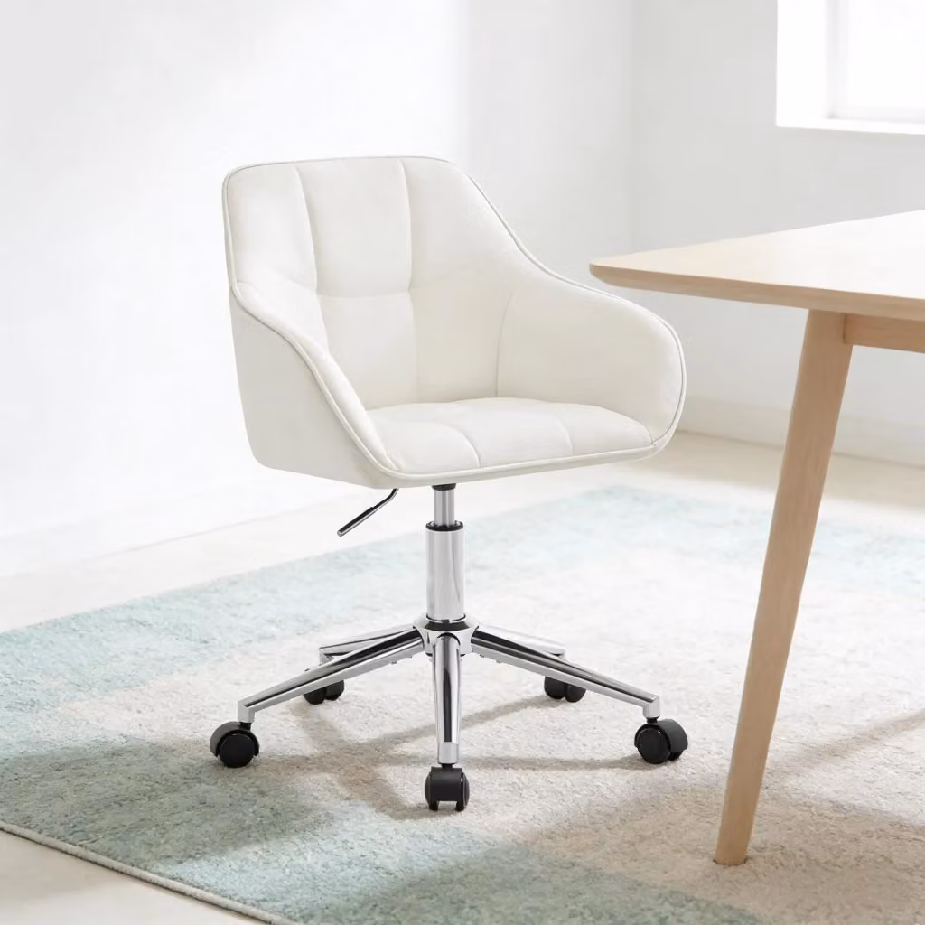 Sedia da ufficio ergonomica WISHDOR in velluto bianco con ruote e braccioli, girevole a 360 gradi, stile moderno per casa e ufficio – 2