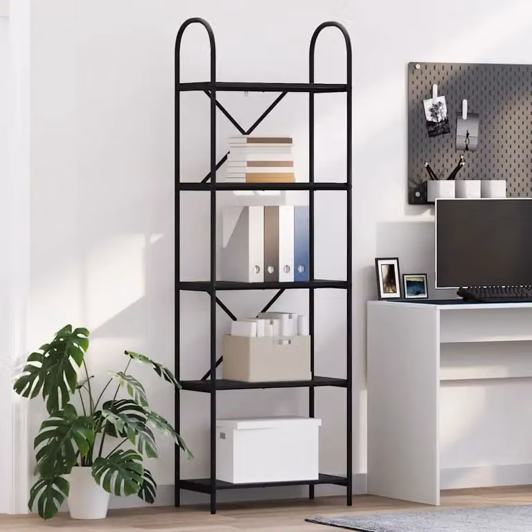 Libreria moderna vidaXL a 5 livelli in metallo e MDF nero L: 60 cm, P: 30 cm, H: 183 cm
