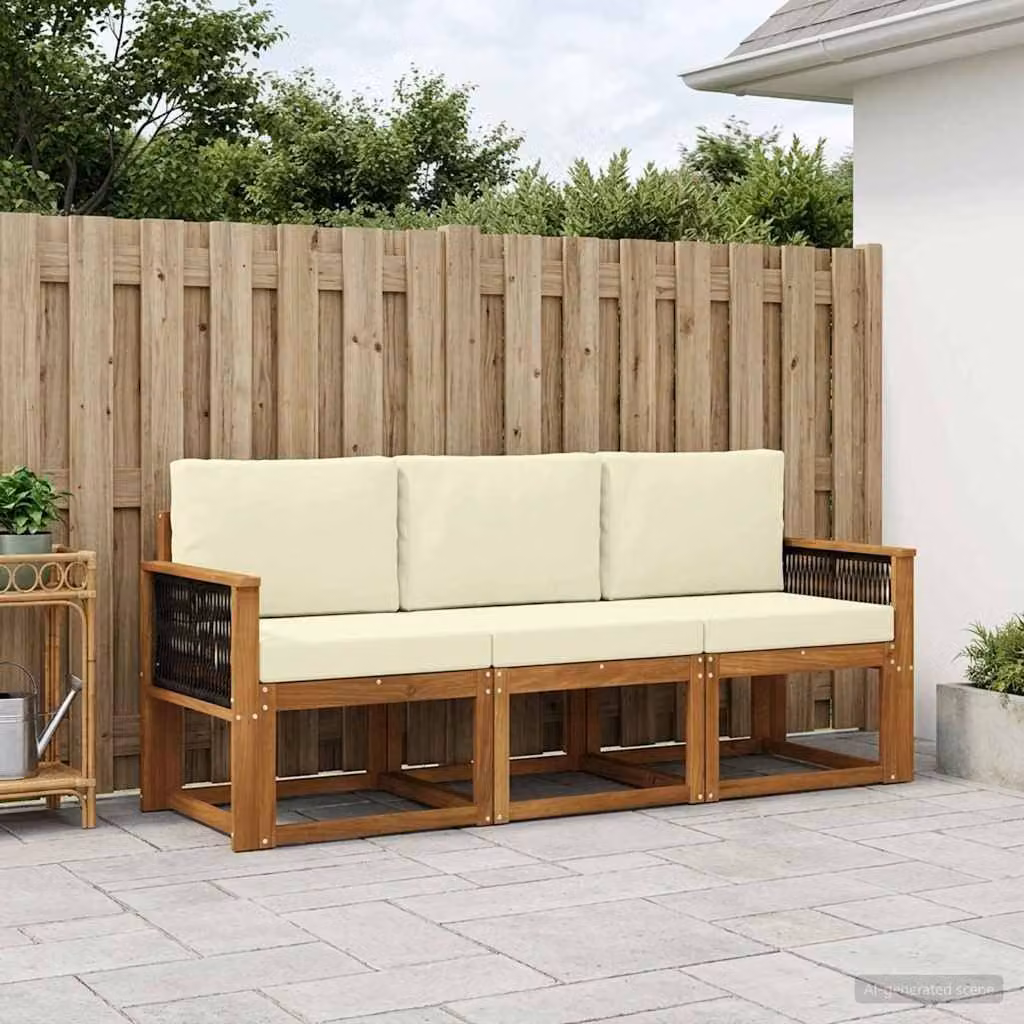 Set di divani da esterno vidaXL in legno di acacia con cuscini, colore beige e marrone