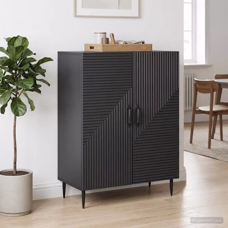 Credenza moderna vidaXL in legno ingegnerizzato e metallo, colore nero opaco, L: 66 cm, P: 34,5 cm, H: 89,5 cm