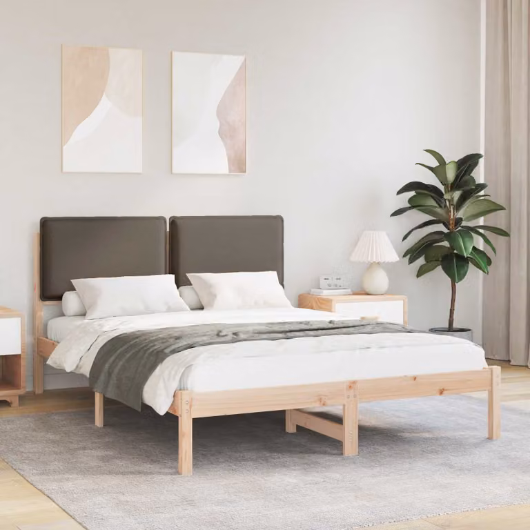 Letto moderno vidaXL con testiera rivestita in tessuto e struttura in pino massello, L/P/H: 150 x 200 x 84,5 cm
