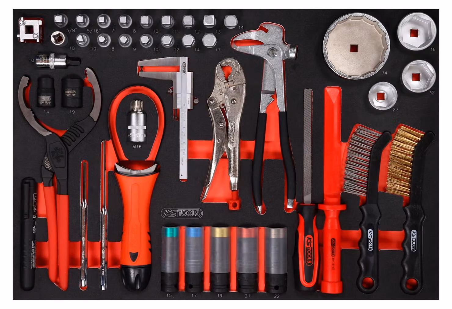 KS TOOLS Set di manutenzione per olio e pneumatici con inserto in schiuma 43 pezzi - 811.0043