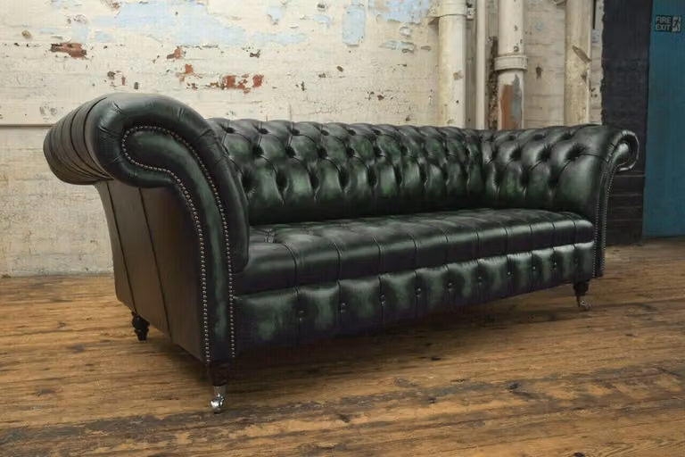Chesterfield Sofa Polster Couch 3er Ledersofa Original Schwarz Couchen Sofas